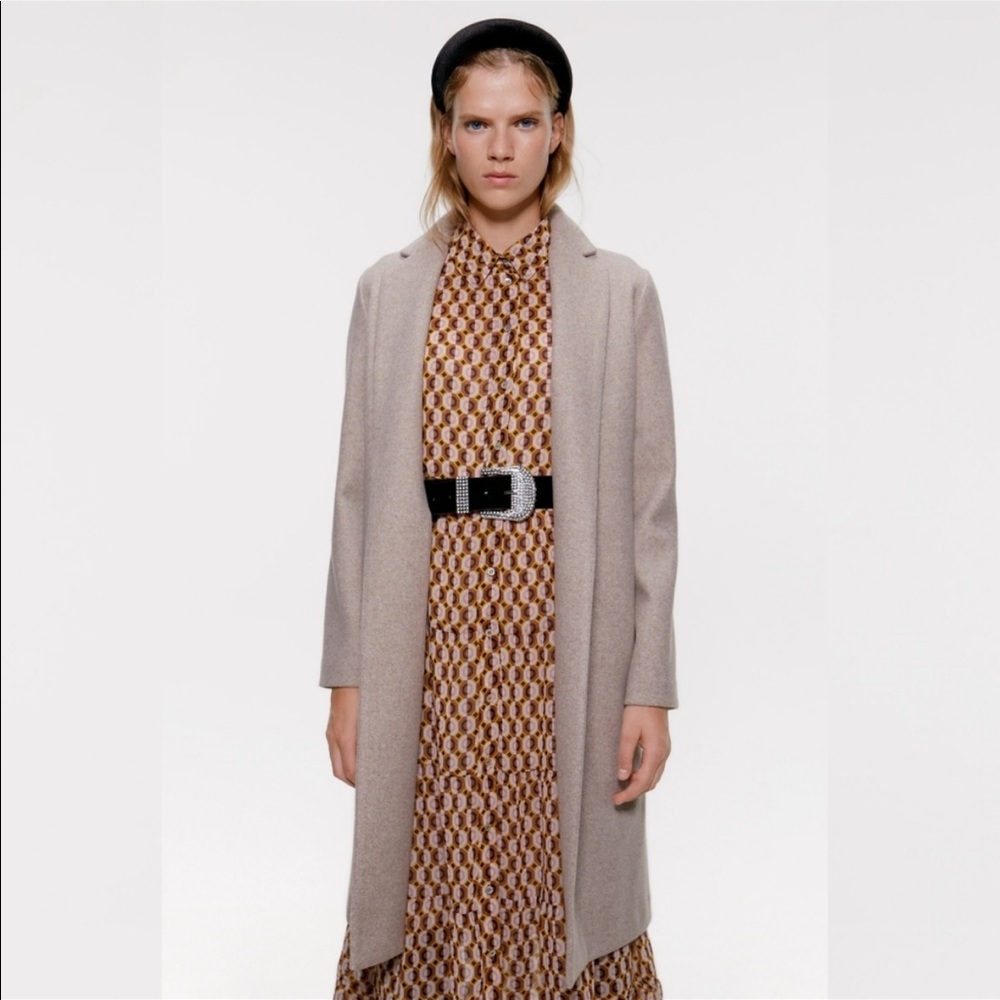 Zara cream Open Lapel Collar Coat